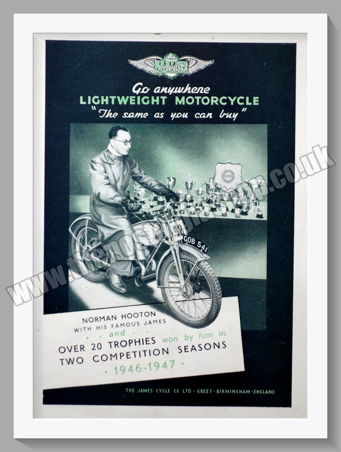 James Lightweight Motorcycle 20 Trophies. Original Advert 1943 (ref AD57028)