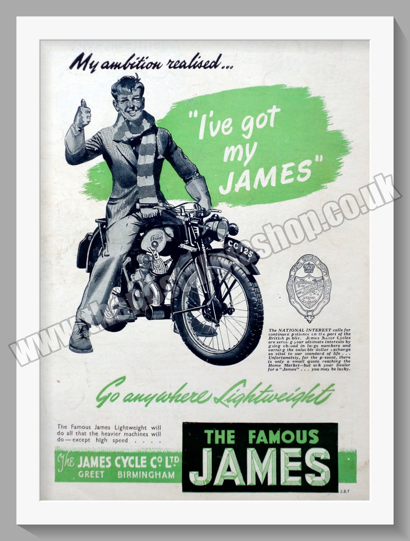 James Lightweight Motorcycle. Original Advert 1947 (ref AD57030)