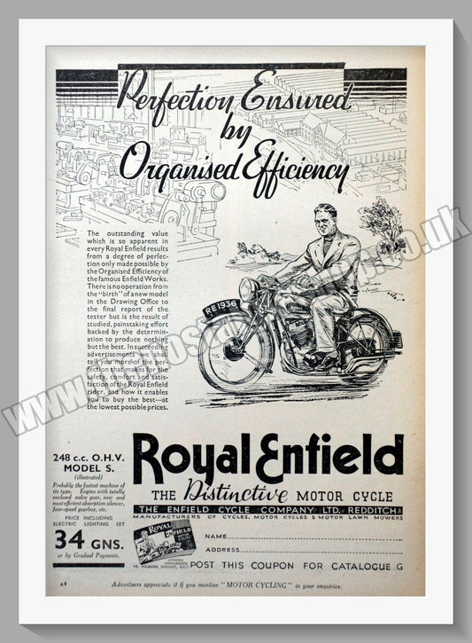 Royal Enfield 248cc Model S Motorcycle. Original Advert 1936 (ref AD56998)
