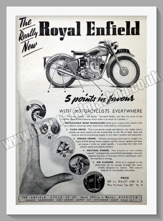 Royal Enfield Motorcycles. Original Advert 1950 (ref AD57002)
