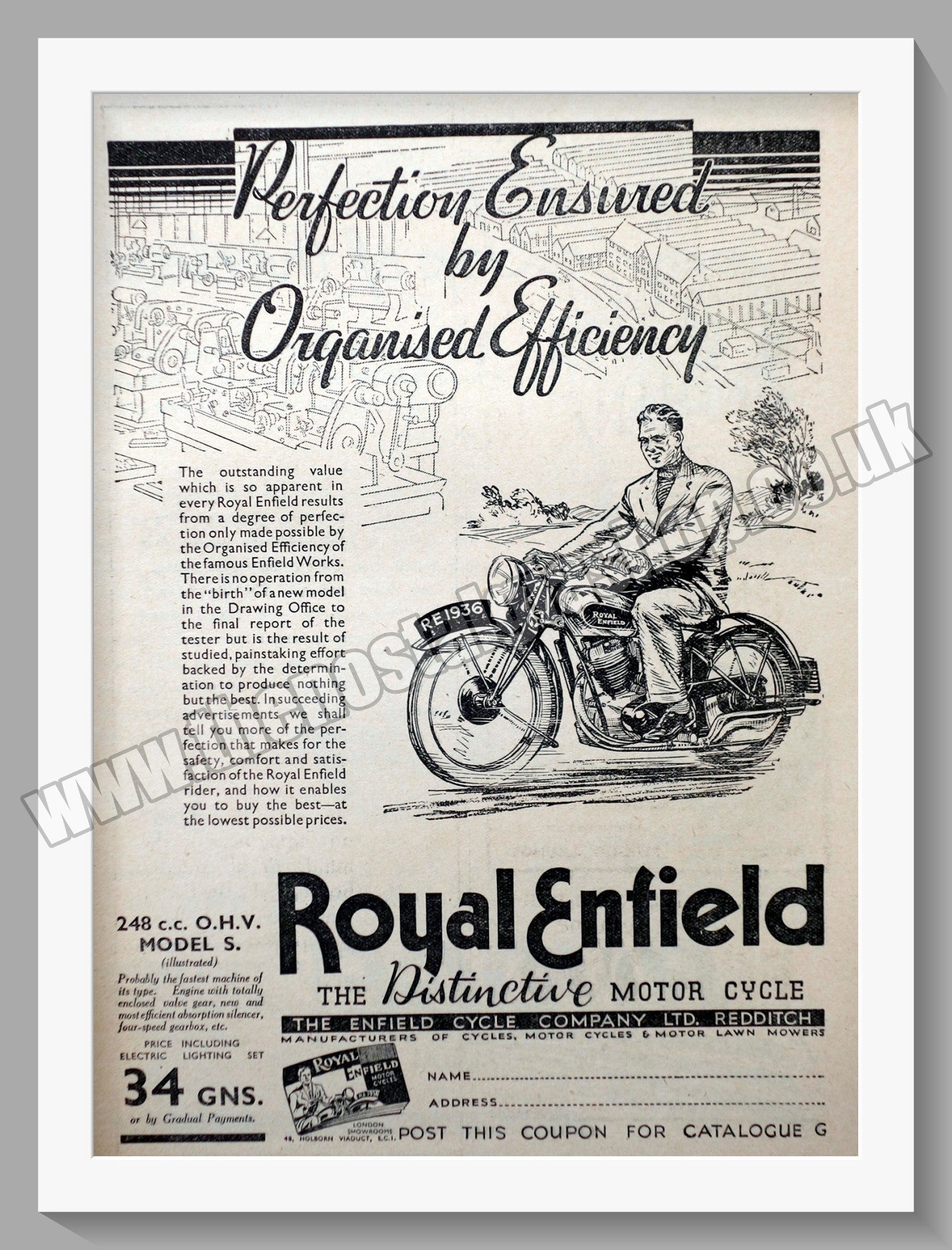 Royal Enfield 248cc Motorcycle. Original Advert 1936 (ref AD57004)