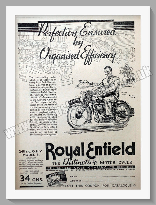 Royal Enfield 248cc Motorcycle. Original Advert 1936 (ref AD57004)