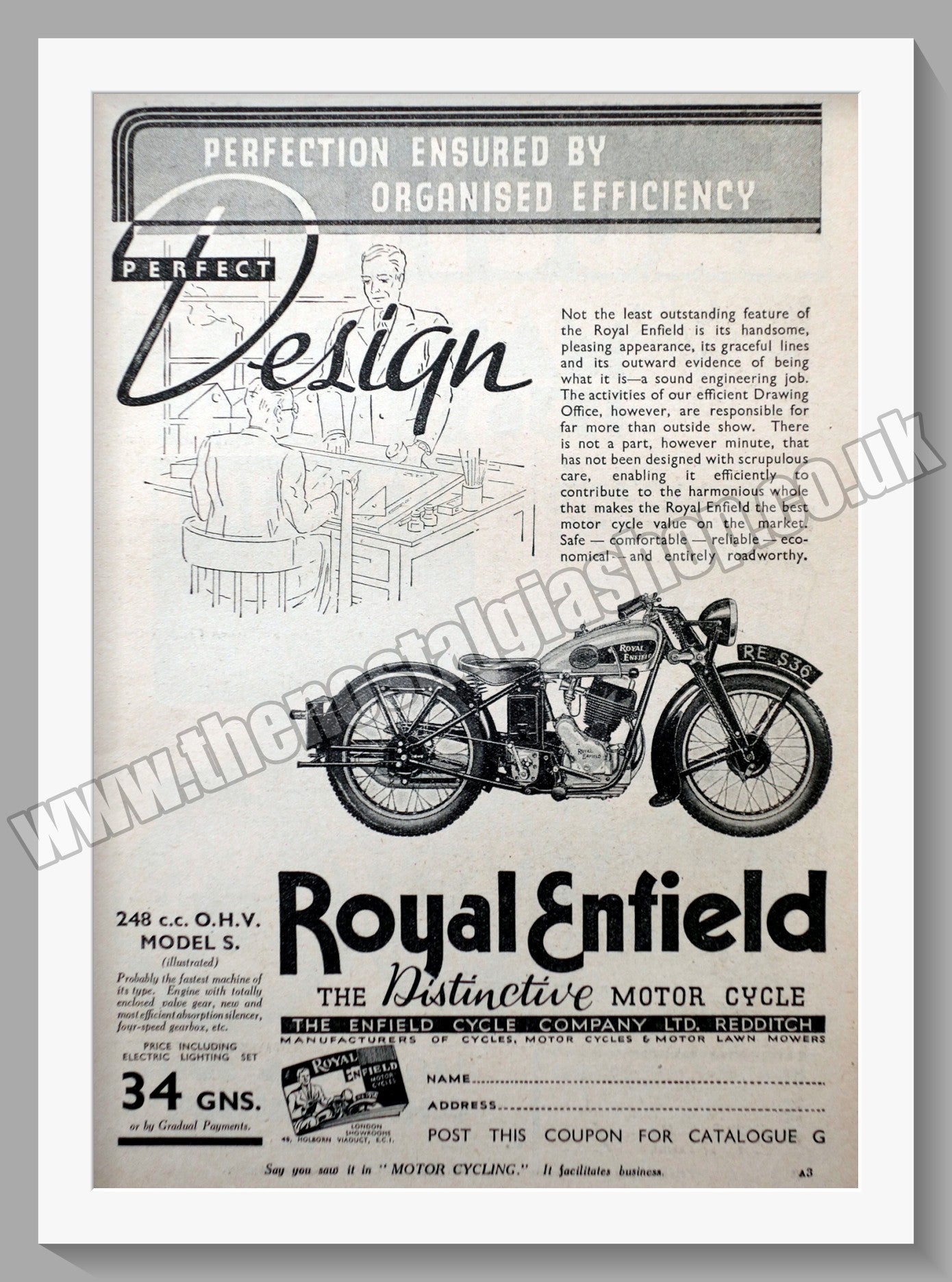 Royal Enfield 248cc Motorcycle. Original Advert 1936 (ref AD57005)