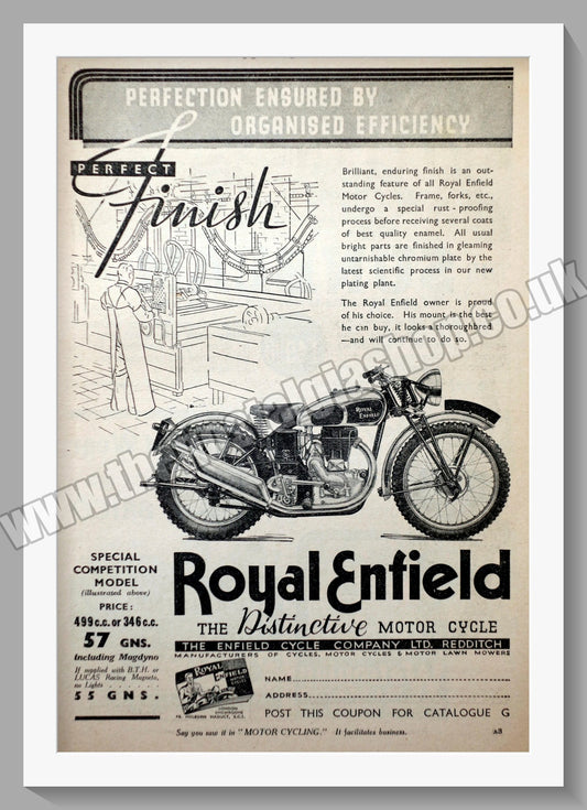 Royal Enfield 500cc Motorcycle. Original Advert 1936 (ref AD57006)