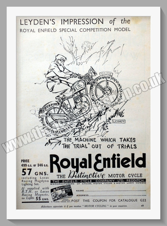 Royal Enfield 500cc Motorcycle. Trials Bike. Original Advert 1936 (ref AD57010)