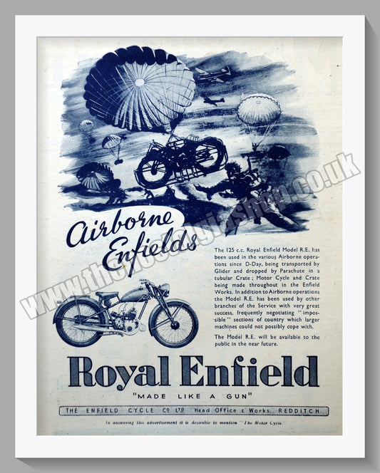 Royal Enfield Motorcycles. Airborne Enfields. Original Advert 1945 (ref AD57024)