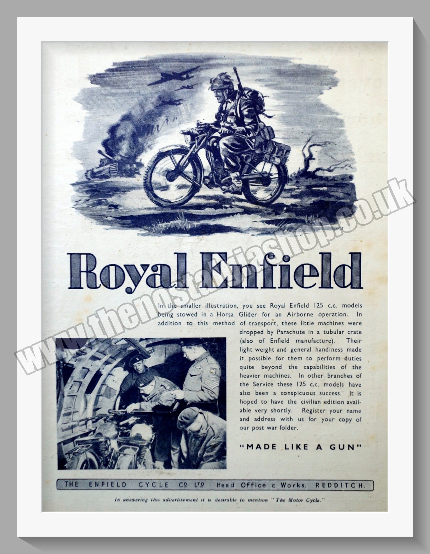Royal Enfield Motorcycles. Made Like a Gun. Original Advert 1945 (ref AD57044)