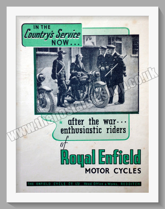 Royal Enfield Motorcycles. In The Country's Service. Original Advert 1943 (ref AD57057)