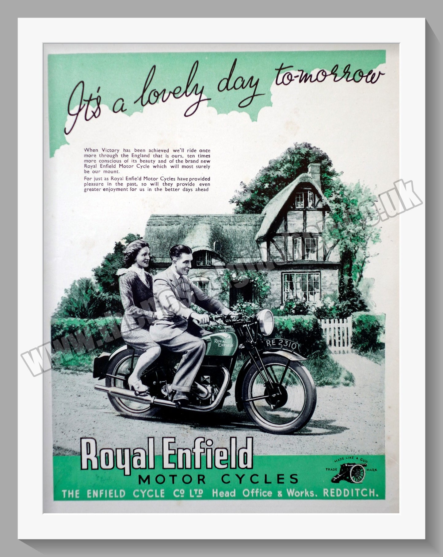 Royal Enfield Motorcycles. It's a Lovely Day Tomorrow . Original Advert 1941 (ref AD57075)