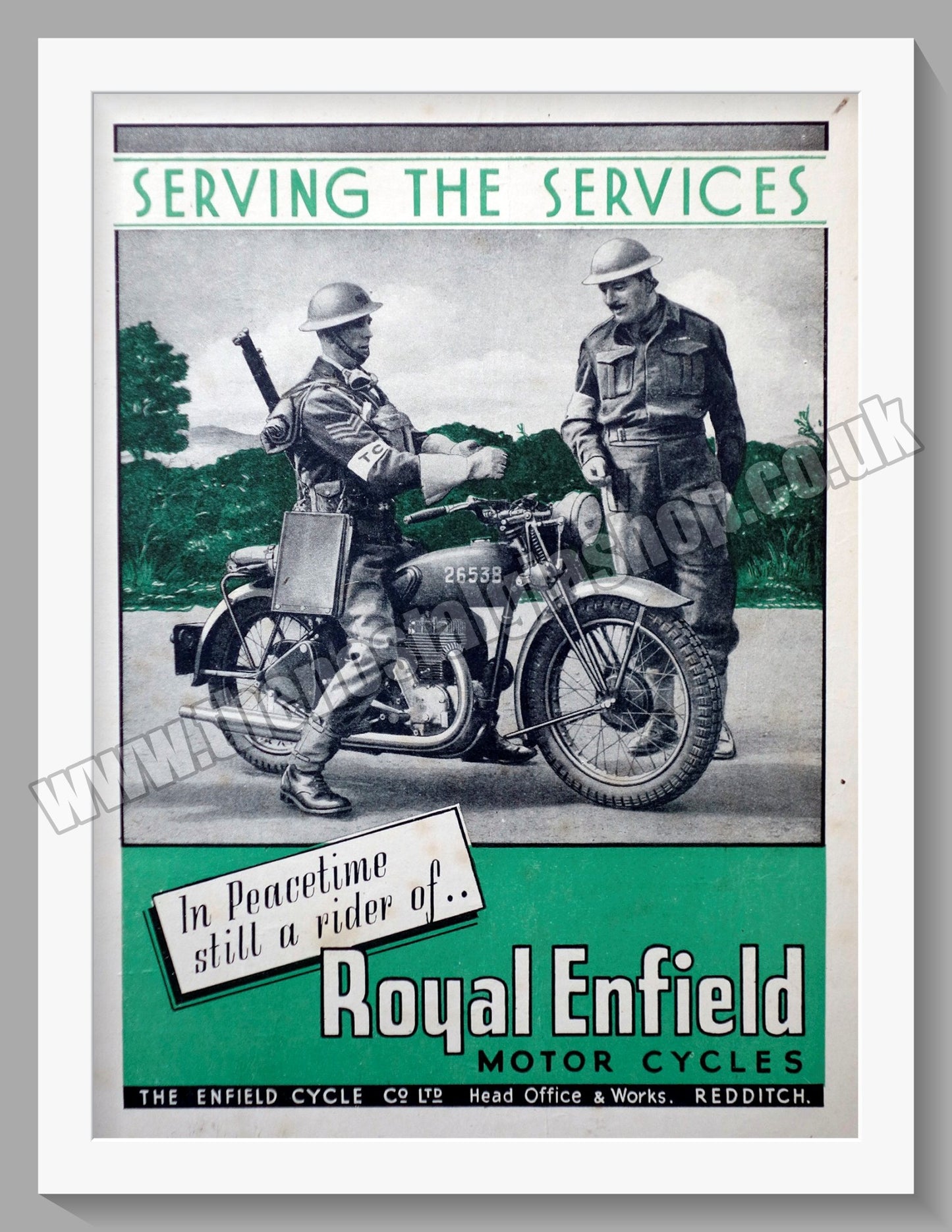 Royal Enfield Motorcycles. Serving The Services. Original Advert 1943 (ref AD57077)