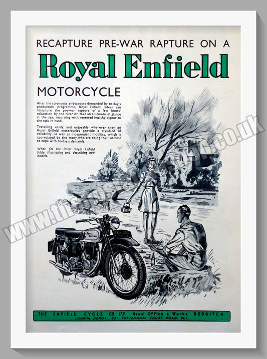 Royal Enfield Motorcycles. Recapture Pre-war Rapture. Original Advert 1947 (ref AD57080)