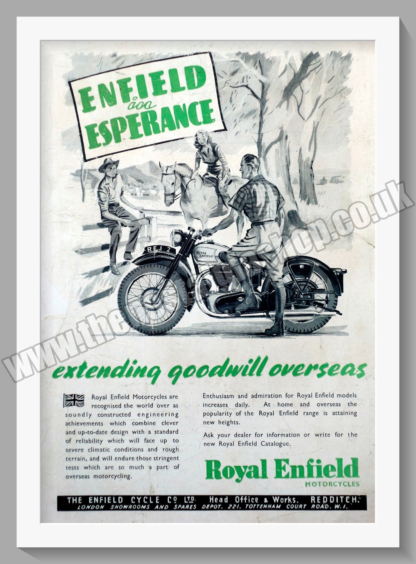Royal Enfield Motorcycles In Esperance, Extending Goodwill Overseas. Original Advert 1949 (ref AD57084)