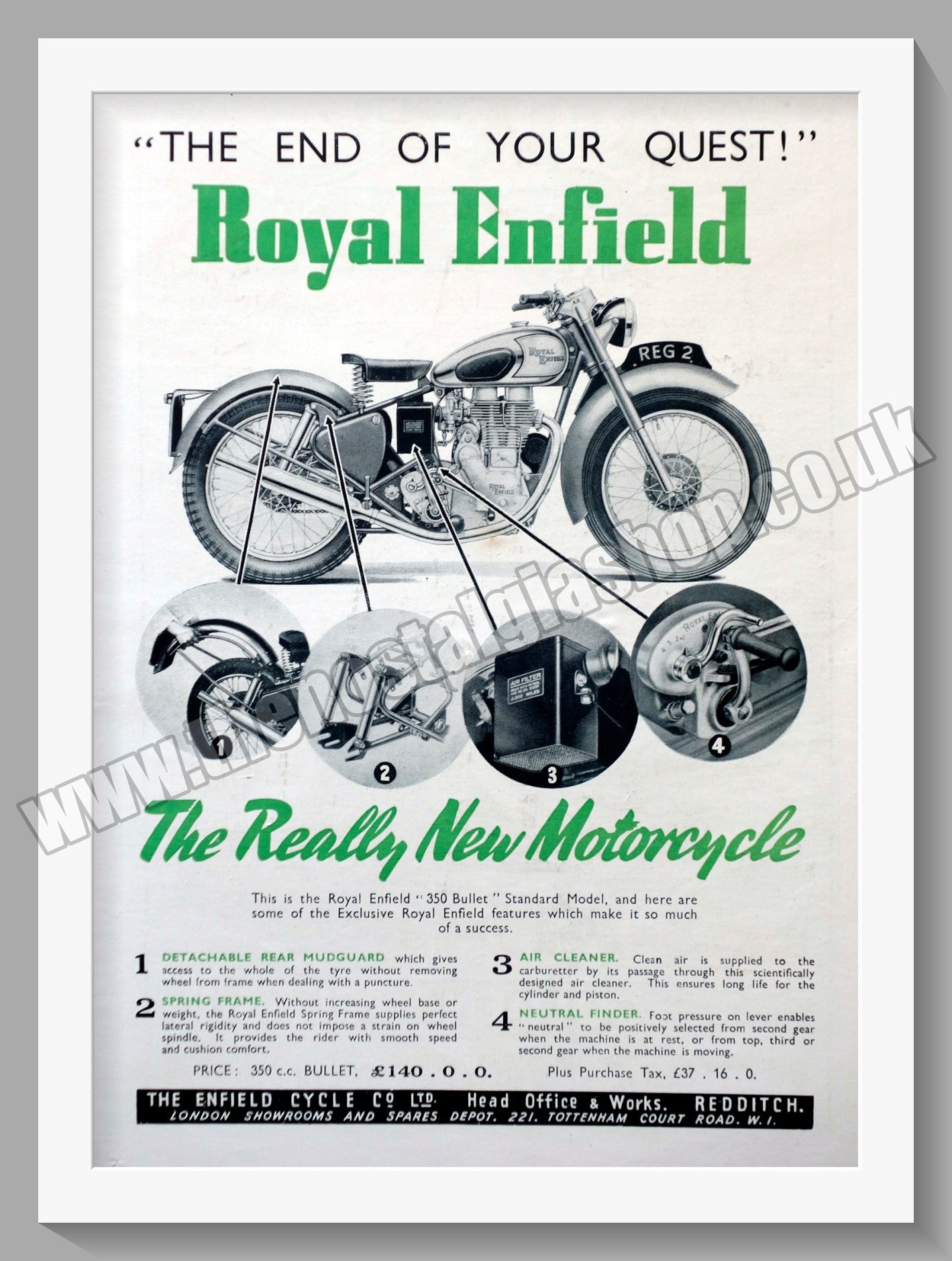 Royal Enfield Motorcycles. The End Of Your Quest. Original Advert 1949 (ref AD57086)