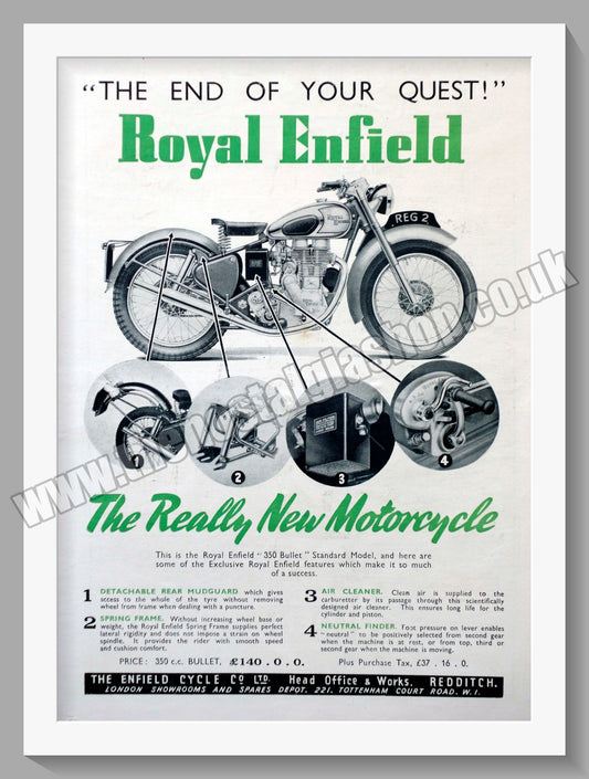 Royal Enfield Motorcycles. The End Of Your Quest. Original Advert 1949 (ref AD57086)