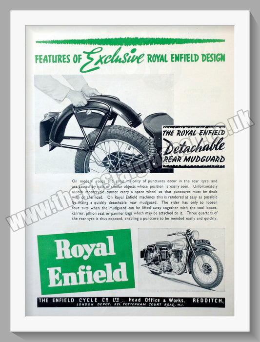 Royal Enfield Motorcycles. Detachable Rear Mudguard . Original Advert 1948 (ref AD57087)