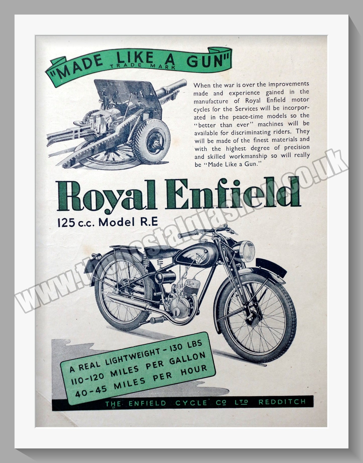 Royal Enfield Motorcycles 125cc Model R.E. Original Advert 1945 (ref AD57094)