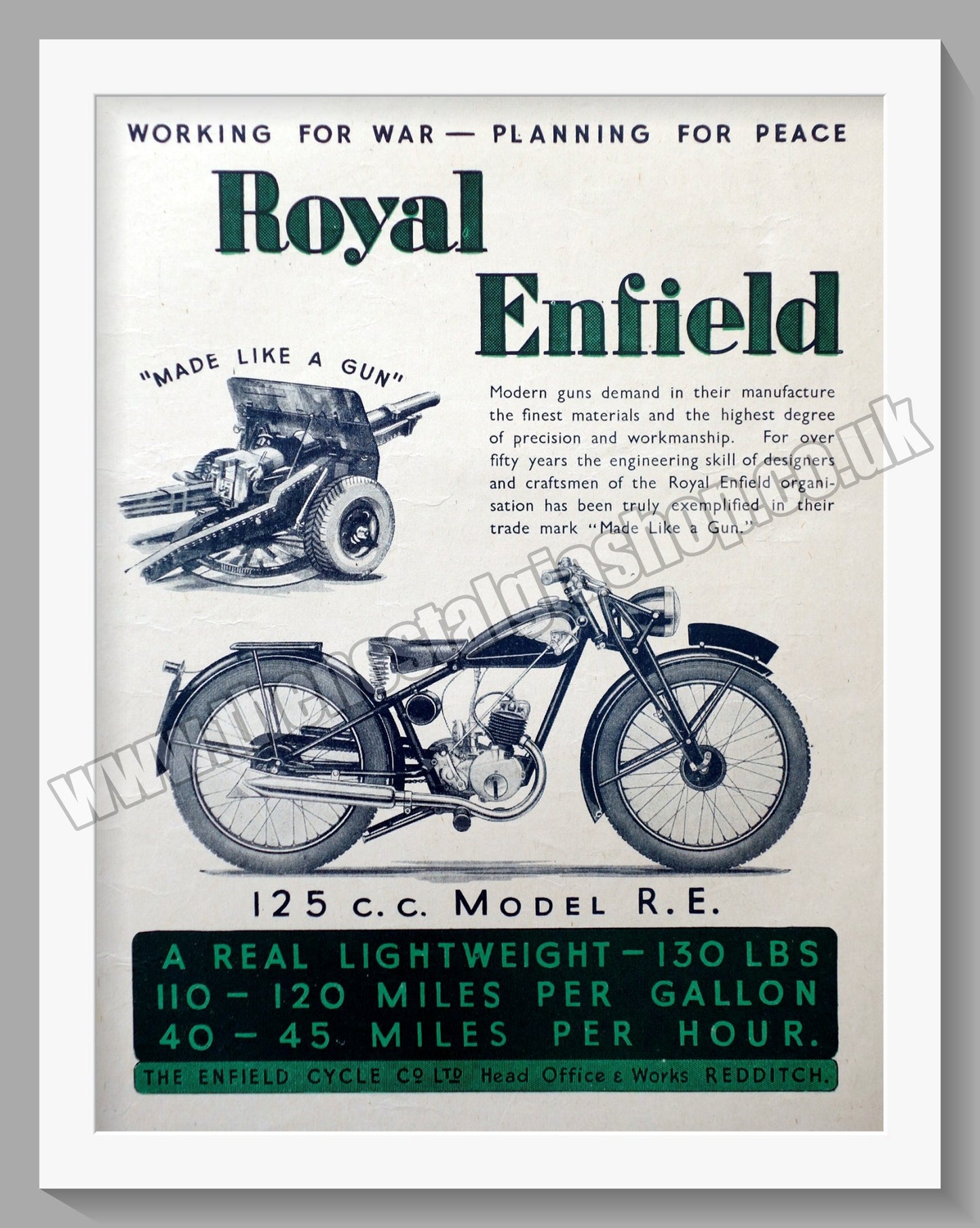 Royal Enfield Motorcycles 125cc Model R.E. Original Advert 1944 (ref AD57095)
