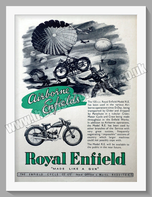 Royal Enfield Motorcycles 125cc Model R.E. Airborne Enfields. Original Advert 1945 (ref AD57097)