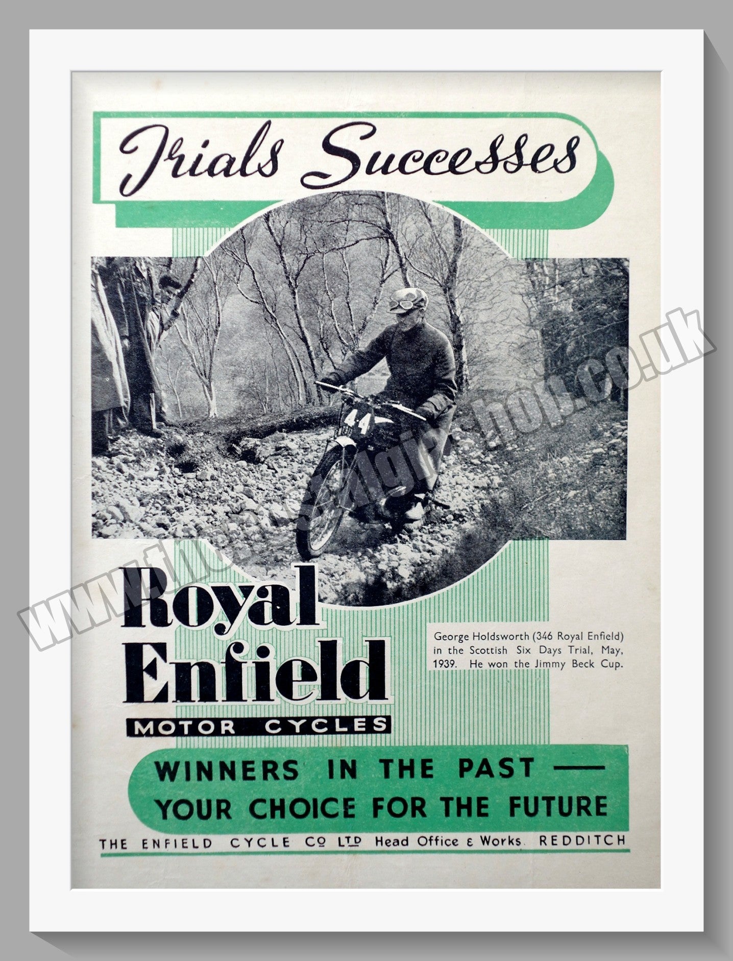 Royal Enfield Motorcycles Scottish Trials. Original Advert 1943 (ref AD57101)