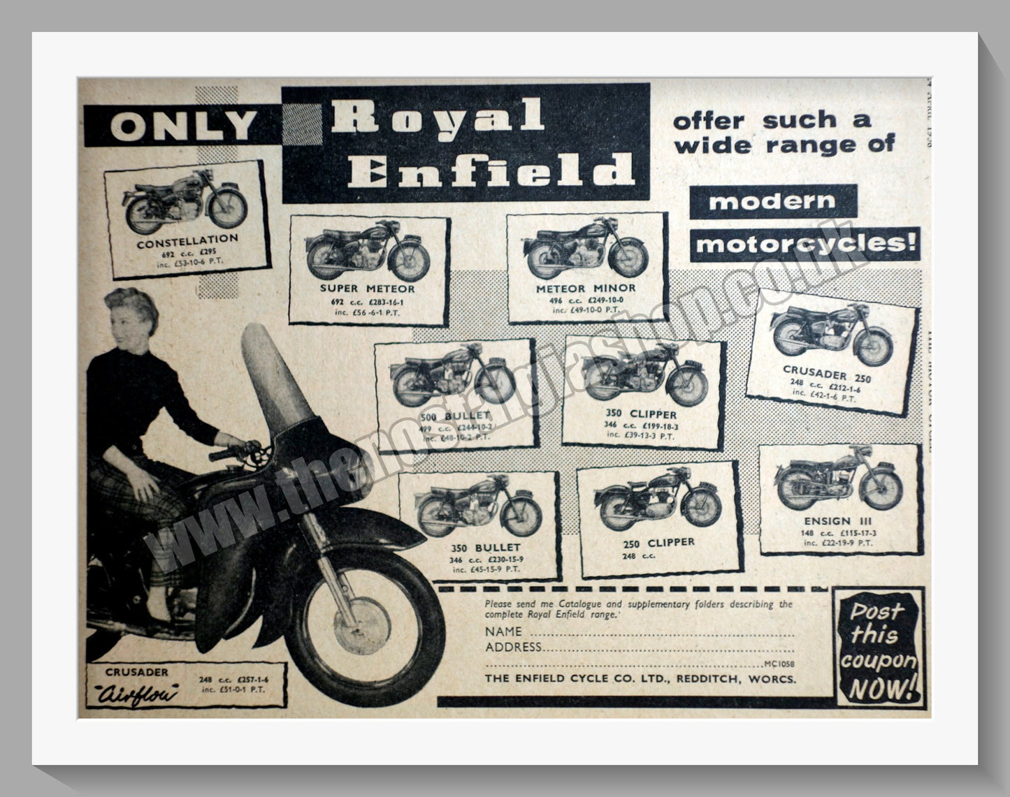 Royal Enfield Motorcycles. Original Advert 1958 (ref AD57158)