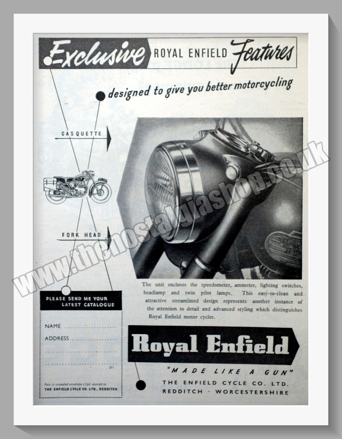 Royal Enfield Motorcycles. Exclusive Features. Original Advert 1954 (ref AD57164)