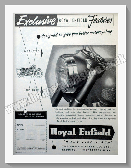 Royal Enfield Motorcycles. Exclusive Features. Original Advert 1954 (ref AD57164)