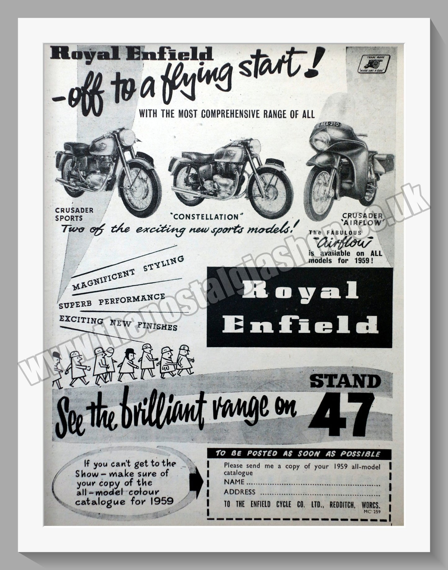 Royal Enfield Motorcycles Range. Original Advert 1958 (ref AD57165)
