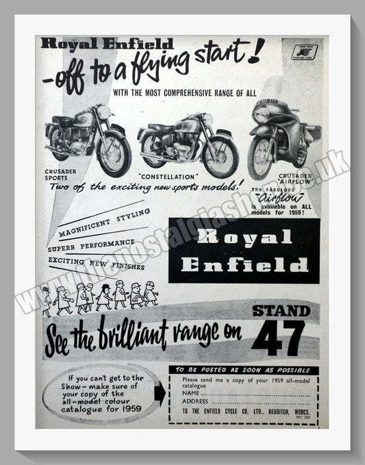 Royal Enfield Motorcycles Range. Original Advert 1958 (ref AD57165)