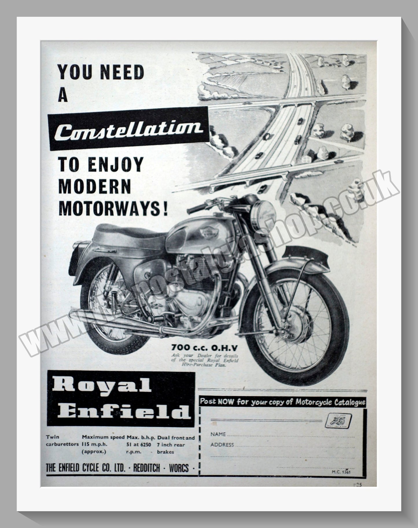 Royal Enfield 700cc Constellation Motorcycle. Original Advert 1961 (ref AD57169)