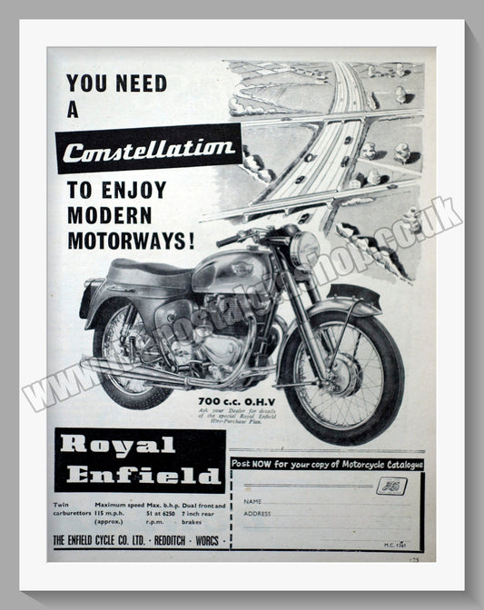Royal Enfield 700cc Constellation Motorcycle. Original Advert 1961 (ref AD57169)