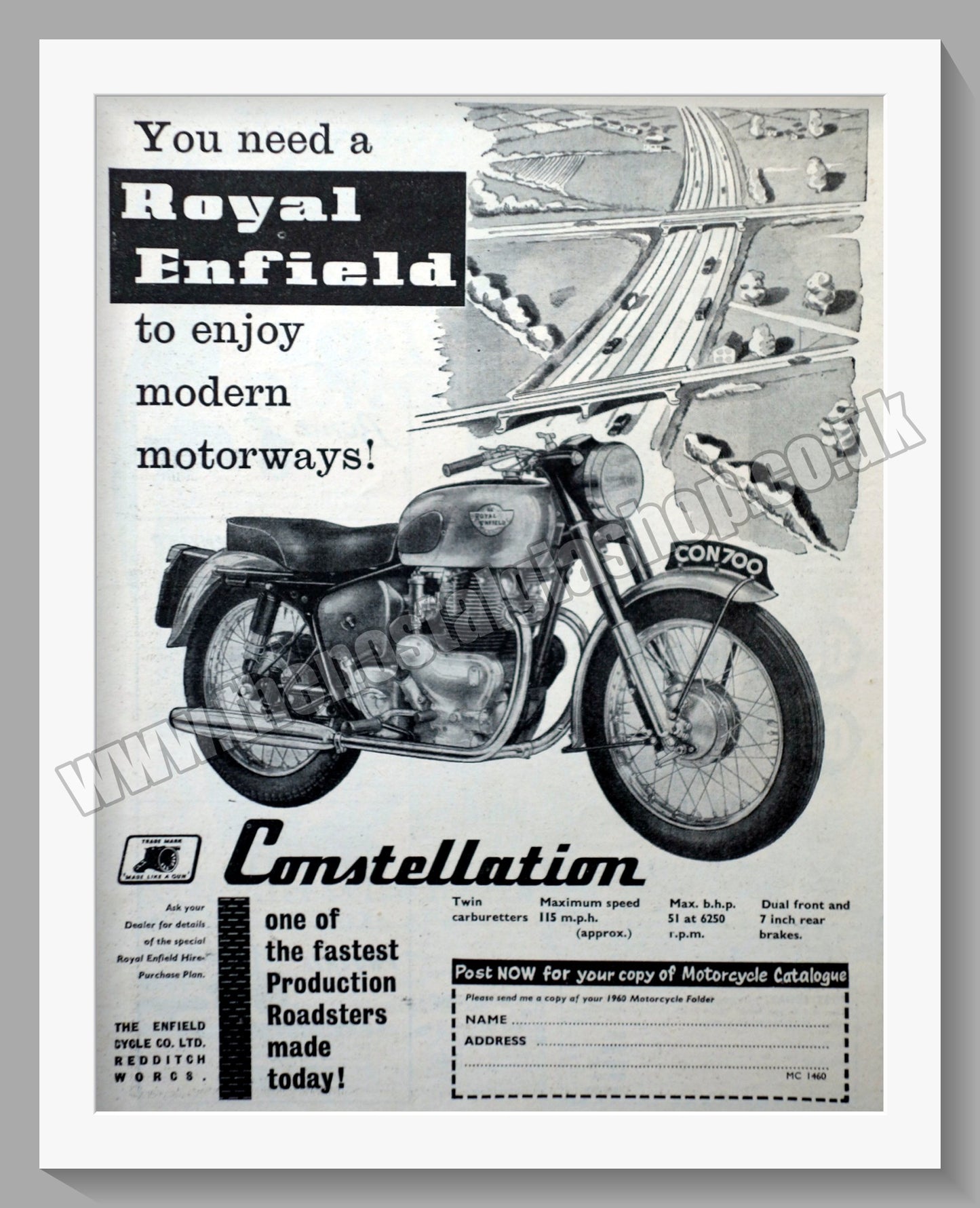 Royal Enfield 700cc Constellation Motorcycle. Original Advert 1961 (ref AD57170)