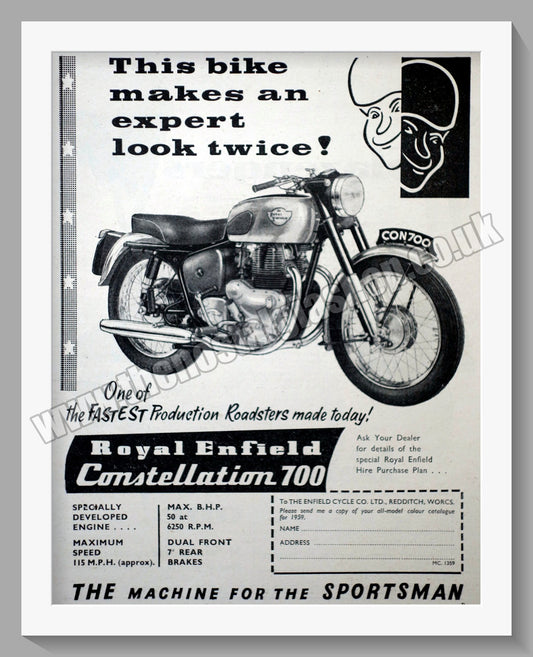 Royal Enfield 700cc Constellation Motorcycle. Original Advert 1959 (ref AD57173)