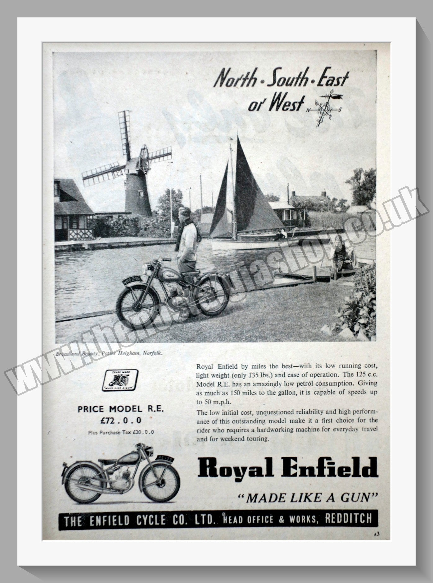 Royal Enfield 125cc Model R.E. Motorcycle. Original Advert 1952 (ref AD57175)