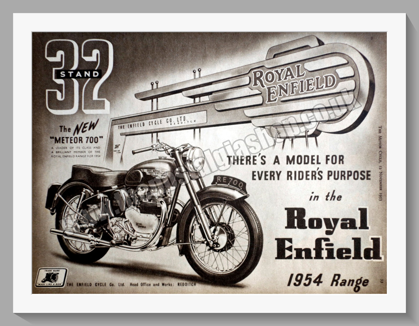 Royal Enfield Meteor 700 Motorcycle. Original Advert 1953 (ref AD57177)