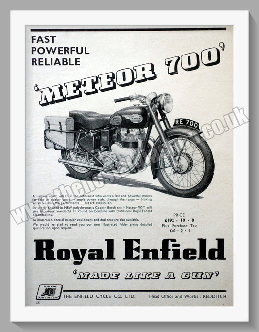 Royal Enfield Meteor 700 Motorcycle. Original Advert 1953 (ref AD57181)