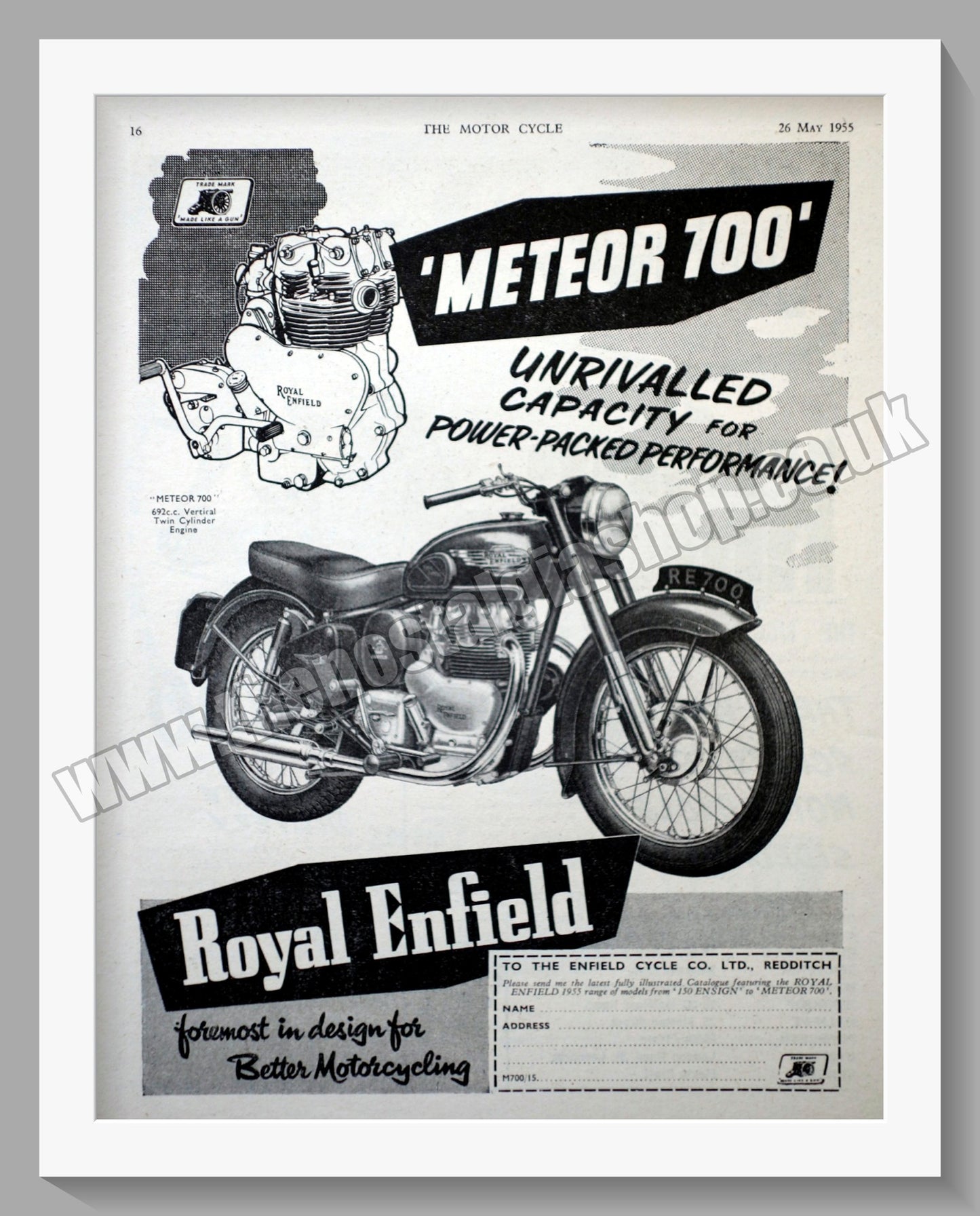 Royal Enfield Meteor 700 Motorcycle. Original Advert 1955 (ref AD57183)