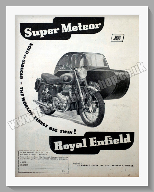 Royal Enfield Super Meteor Motorcycle. Original Advert 1956 (ref AD57184)