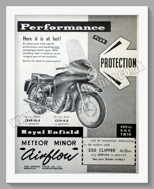 Royal Enfield Meteor Minor 500cc Motorcycle. Original Advert 1958 (ref AD57186)