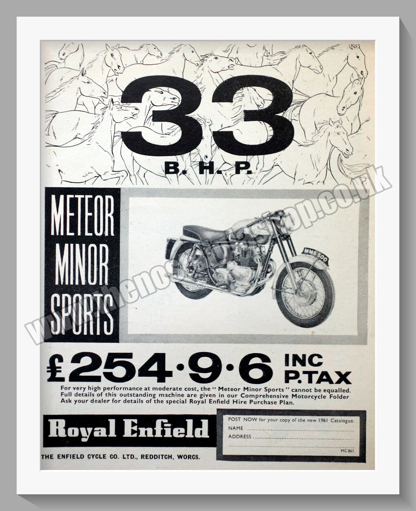 Royal Enfield Meteor Minor 500cc Motorcycle. Original Advert 1961 (ref AD57187)