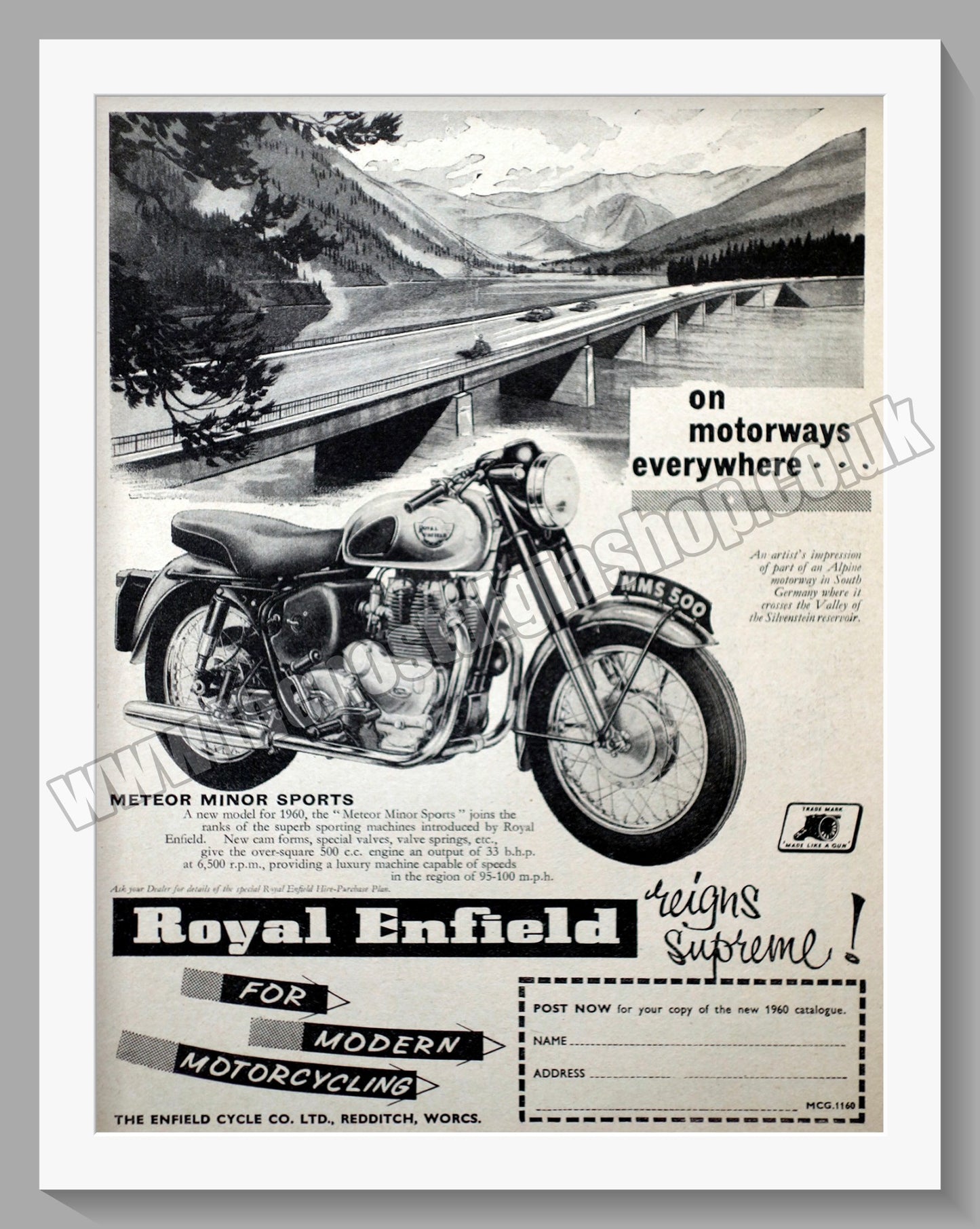 Royal Enfield Meteor Minor 500cc Motorcycle. Original Advert 1960 (ref AD57188)
