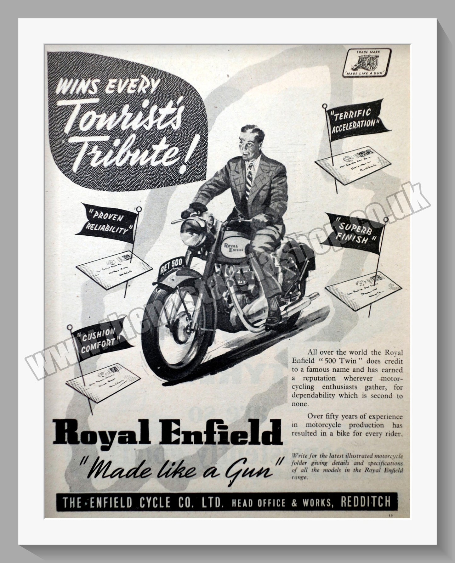 Royal Enfield 500 Twin Motorcycle. Original Advert 1952 (ref AD57256)