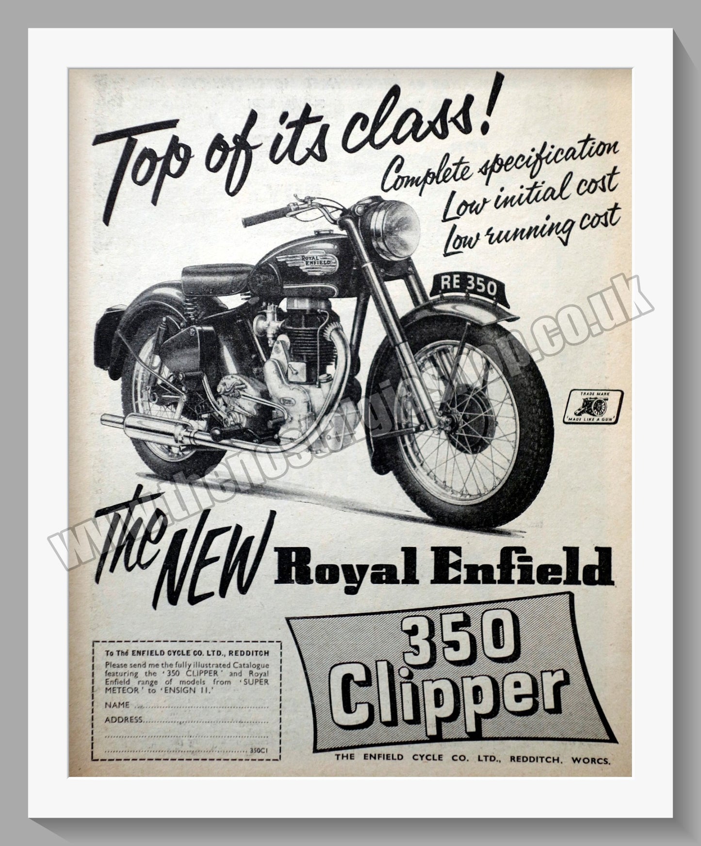 Royal Enfield 350 Clipper Motorcycle. Original Advert 1956 (ref AD57262)