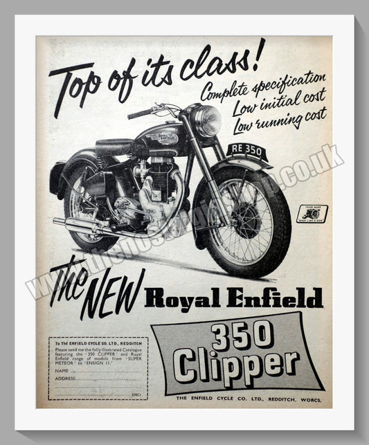 Royal Enfield 350 Clipper Motorcycle. Original Advert 1956 (ref AD57262)