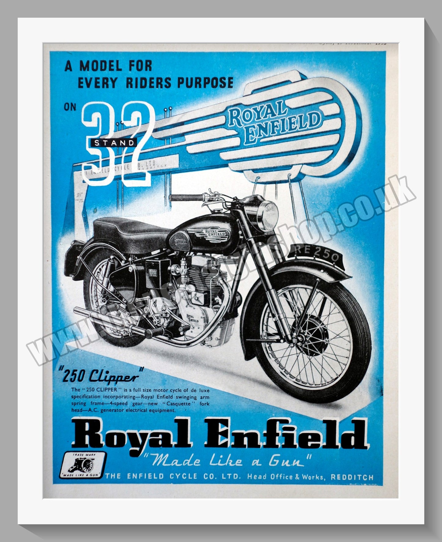 Royal Enfield 250 Clipper Motorcycle. Original Advert 1953 (ref AD57263)
