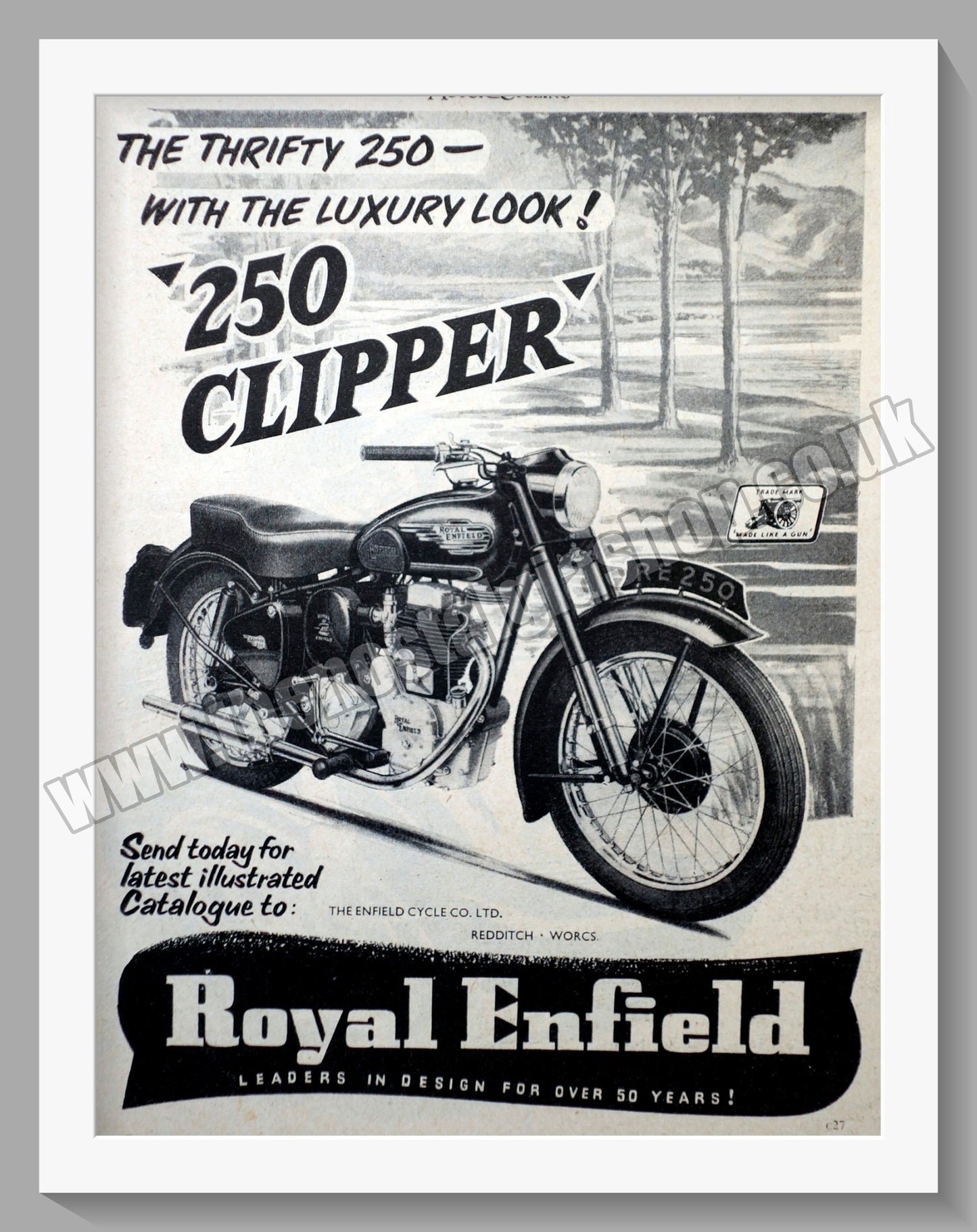 Royal Enfield 250 Clipper Motorcycle. Original Advert 1956 (ref AD57265)