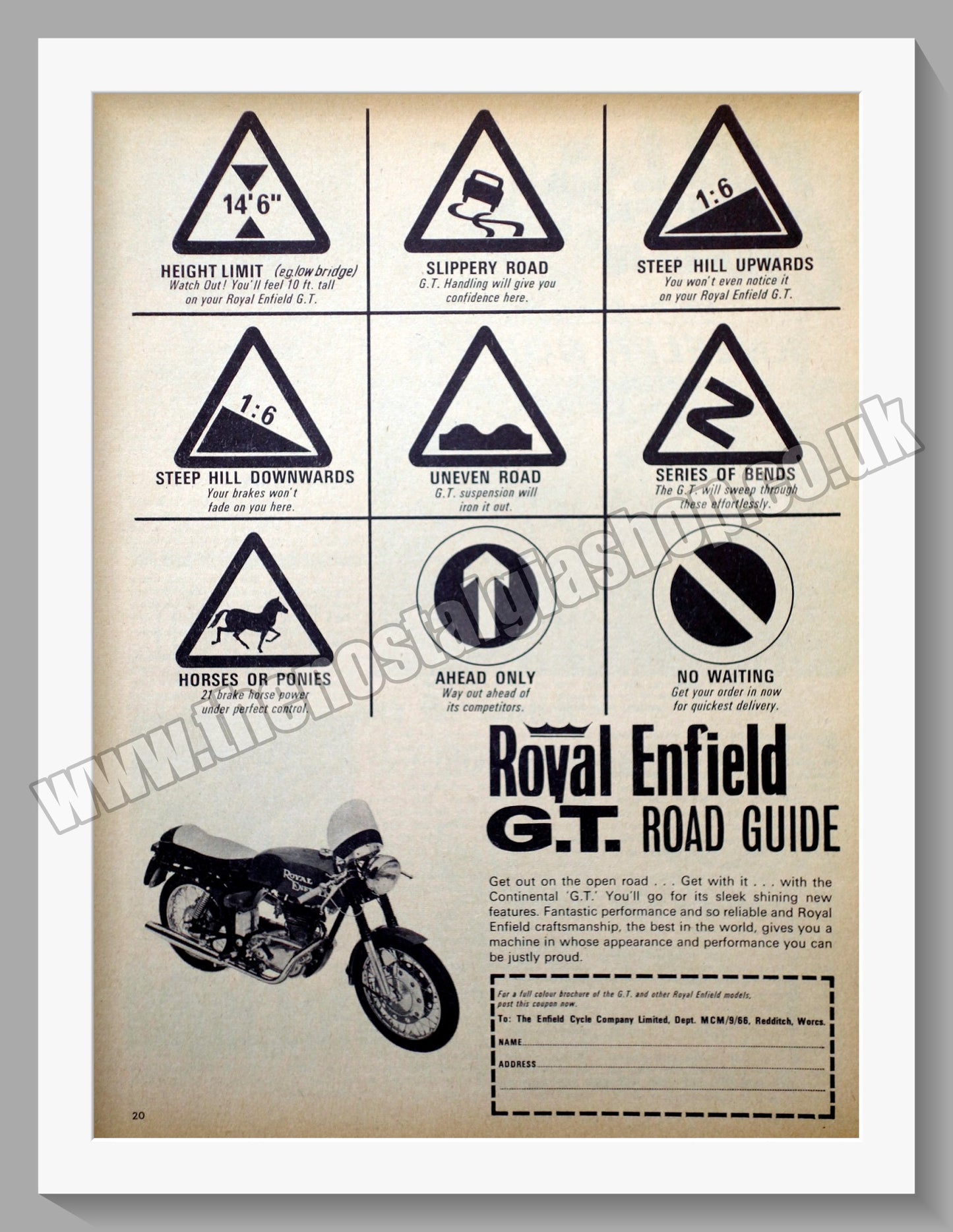 Royal Enfield G.T. Motorcycle. Original Advert 1966 (ref AD57266)