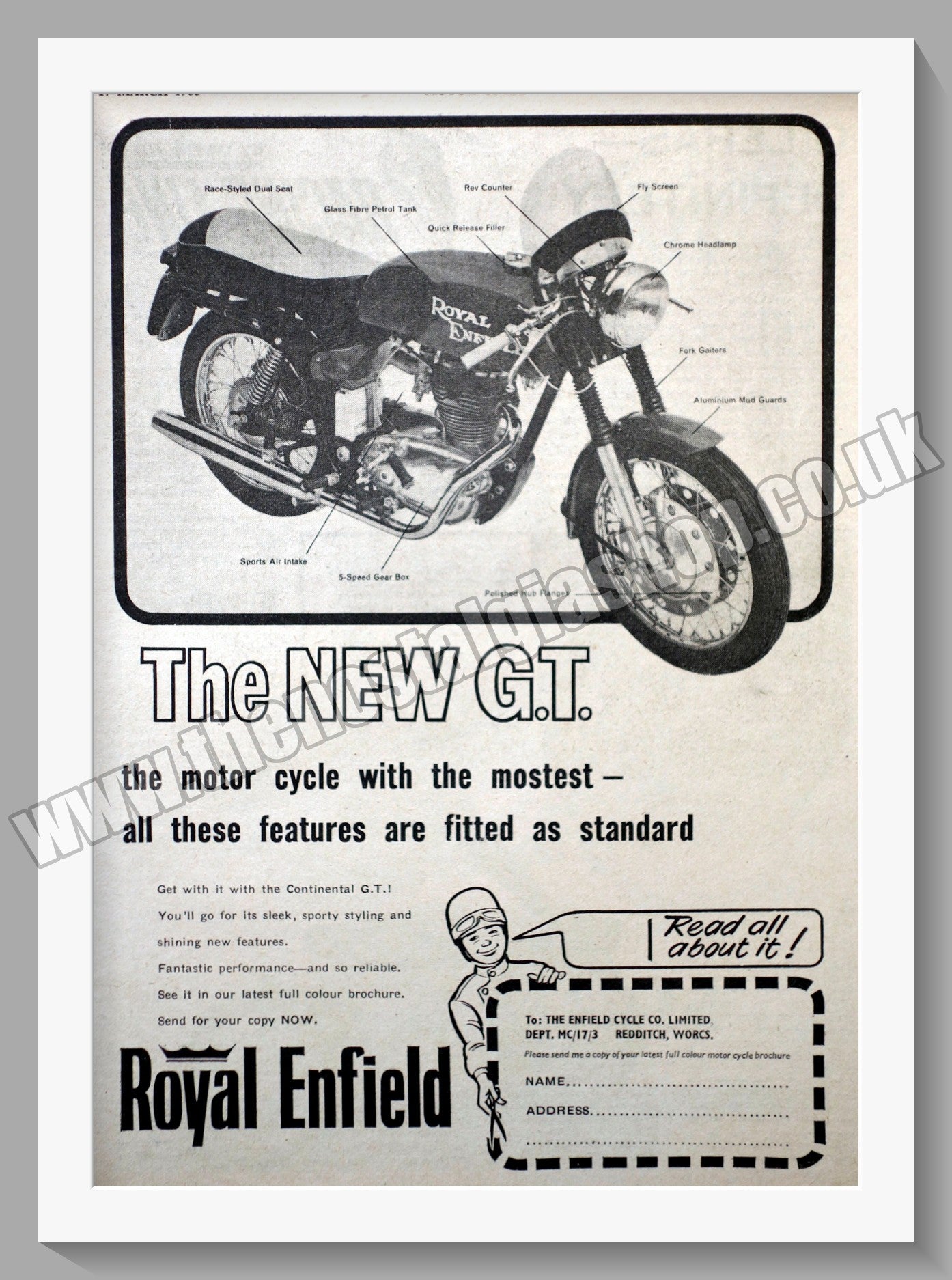 Royal Enfield G.T. Motorcycle. Original Advert 1966 (ref AD57267)