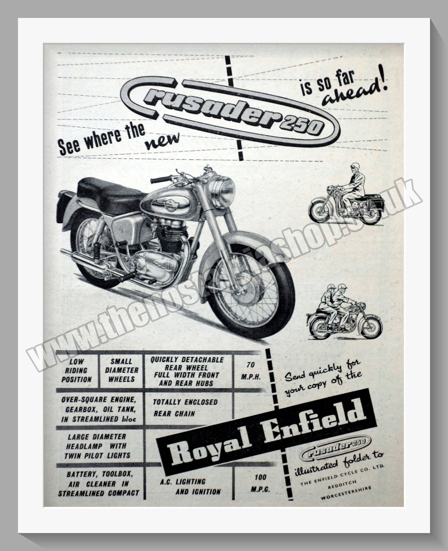 Royal Enfield 250cc Crusader Motorcycle. Original Advert 1956 (ref AD57360)