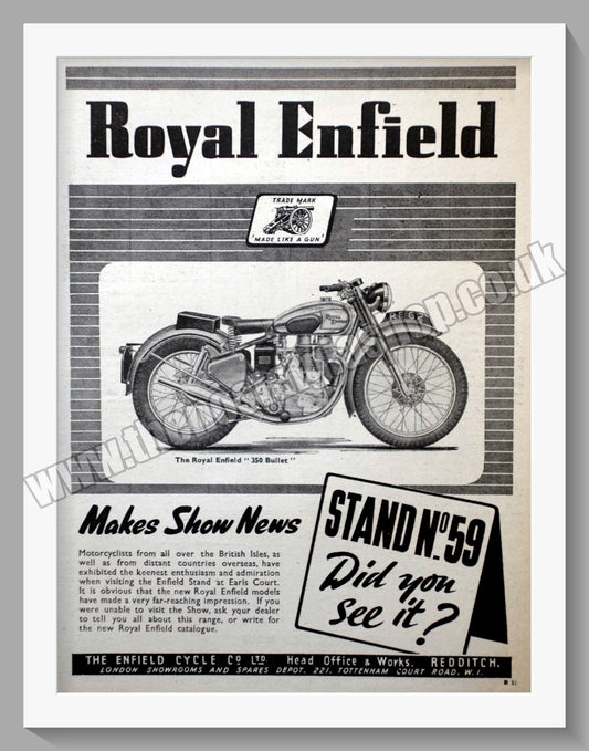 Royal Enfield 350 Bullet Motorcycle. Original Advert 1948 (ref AD57381)