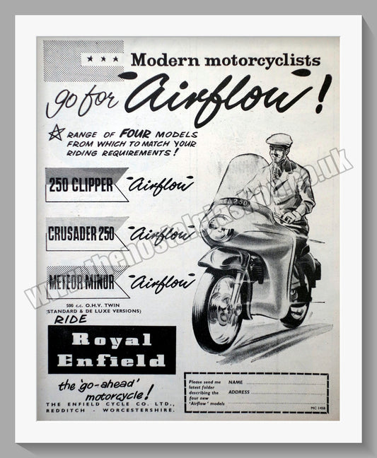 Royal Enfield Airflow Motorcycle. Original Advert 1958 (ref AD57473)